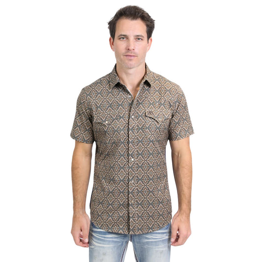 Camisa Platini Jeans Manga Corta Aztec Cafe PGW10638