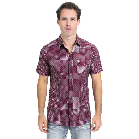 Camisa Platini Jeans Manga Corta Aztec Burgundy PGW10641