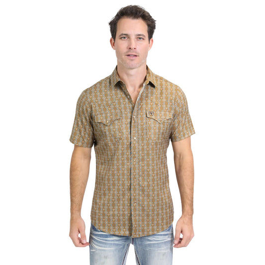 Camisa Platini Jeans Manga Corta Aztec Camel PGW10645