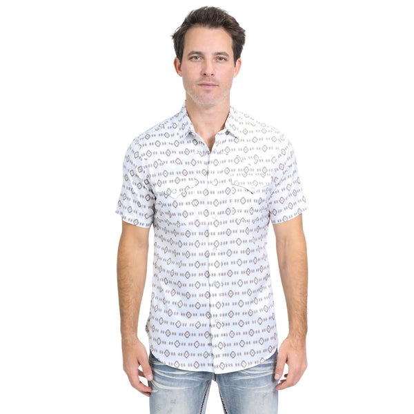 Platini Jeans Short Sleeve Shirt Aztec White PGW10610