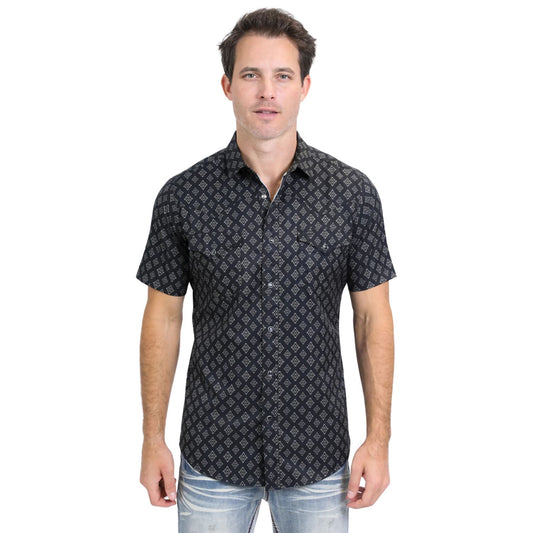 Platini Jeans Short Sleeve Shirt Aztec Black PGW10630