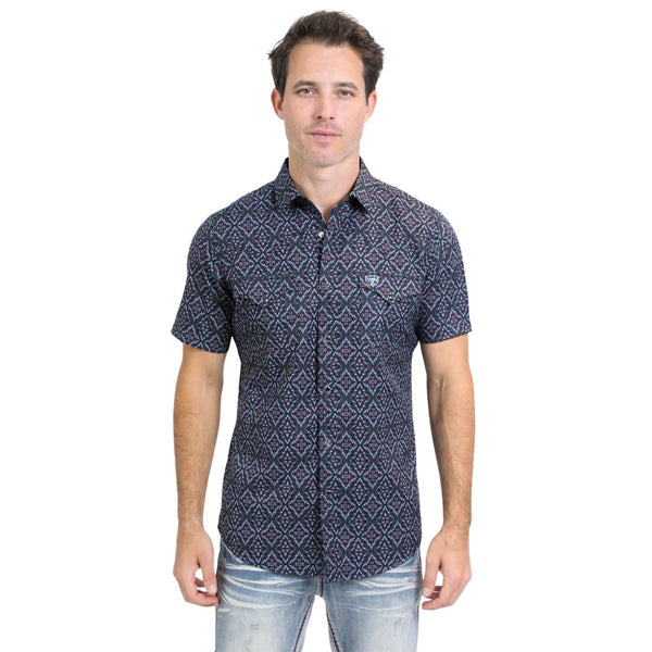 Platini Jeans Short Sleeve Shirt Aztec Black PGW10636