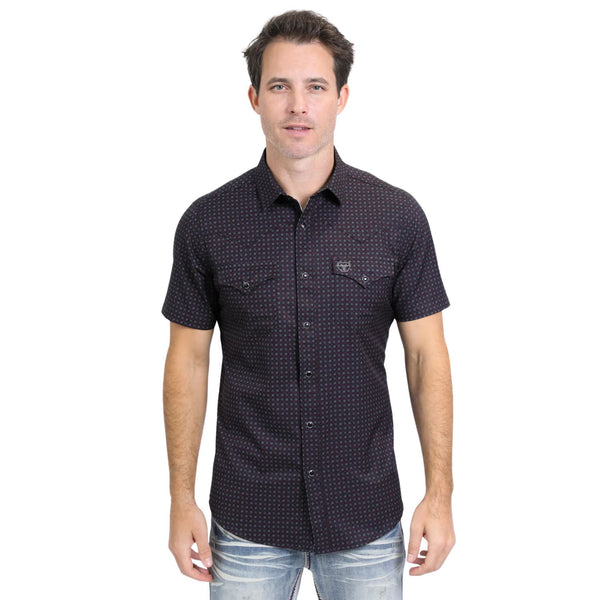 Platini Jeans Short Sleeve Shirt Aztec Black PGW10639