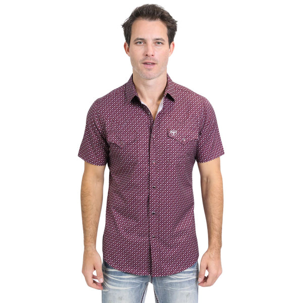 Platini Jeans Short Sleeve Aztec Burgundy Shirt PGW10641