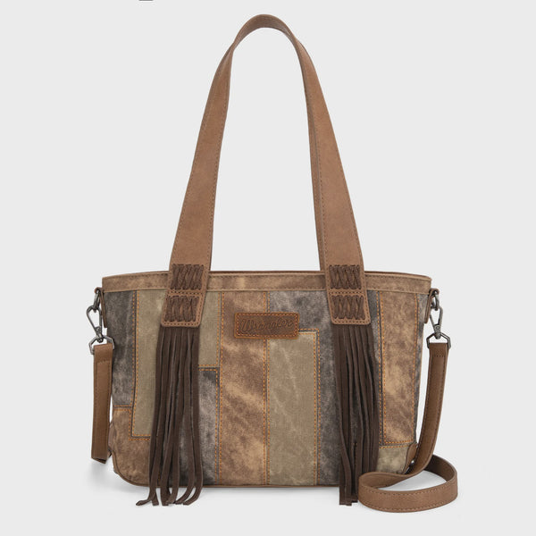 Tote/Crossbody Wrangler Denim Patchwork Brown WG164-1830BR