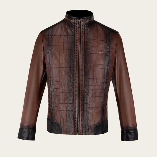 Chamarra de Piel Cuadra Cordero Cafe H293COB