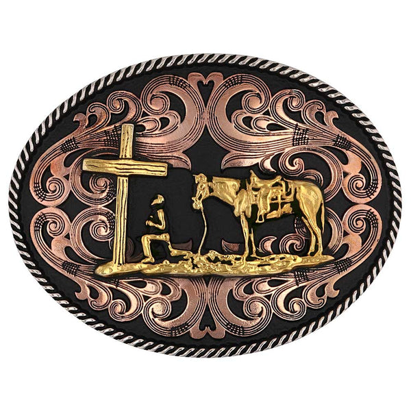 Montana Silversmiths Tricolor Cowboy on the Cross Buckle A1005