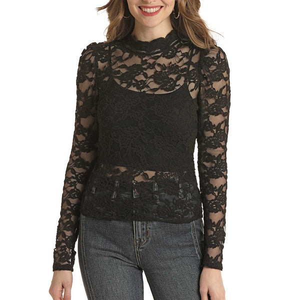 Blusa Rock & Roll Encaje Negro RLWT22R0FR